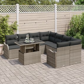 Conjunto de Sofá de Jardim vidaXL 9 Peças com Almofadas em Rattan Poli