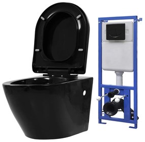 vidaXL Sanita de pendurar na parede com cisterna oculta cerâmica preto