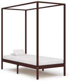 vidaXL Estrutura cama com toldo 100x200cm pinho maciço castanho-escuro