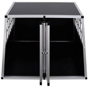 PawHut Gaiola de Alumínio para Cães Transportadora Alumínio para Cão para Viagem, Porta Dupla com Anteparo Amovível 104x91x69 cm