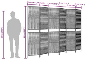 Biombo de divisão 6 painéis vime PE castanho