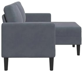 Sofá 2 lugares com Chaise em L 125 cm veludo cinzento-escuro