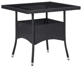 3 pcs conjunto de jantar para jardim vime PE e vidro preto