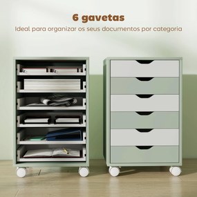 Bloco de Gavetas Móvel Arquivador com 6 Gavetas Suporte para Impressora com Rodas 40x35x63 cm Verde e Branco