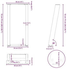 Pernas mesa console 2 pcs forma de U 38x(72-73) cm aço preto