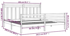 Estrutura de cama 200x200 cm madeira maciça cinzento