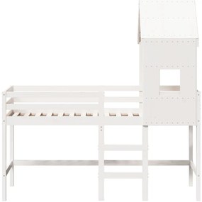 Cama alta c/ escada e telhado 80x200 cm pinho maciço branco