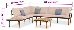 Conjunto de Sofás Lounge para Jardim com Mesa de Centro em Madeira de