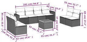 9 pcs conjunto de sofás p/ jardim c/ almofadões vime PE preto