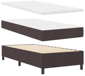 Cama Box Spring com Colchão Castanho Escuro Solteiro Tecido