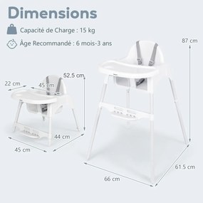 Cadeira alta conversível 16 em 1 para bebês com bandeja removível e cinto de segurança de 5 pontos - cinza