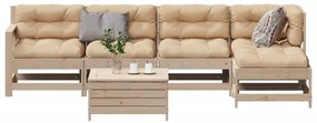 vidaXL 6 pcs conjunto lounge de jardim c/ almofadões pinho maciço