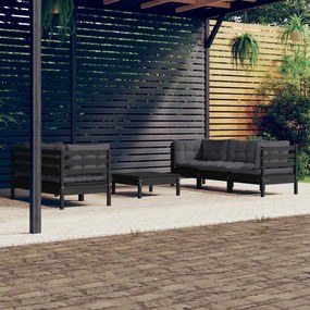 vidaXL 6 pcs conj. lounge de jardim com almofadões antracite pinho