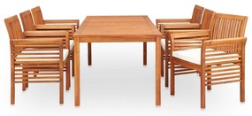 7 pcs conjunto de jantar exterior c/ almofadões acácia maciça