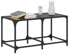 Mesa de centro com topo em vidro preto 78,5x40x40 cm aço
