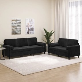 vidaXL 2 pcs conjunto sofás c/ almofadas/almofadões veludo preto