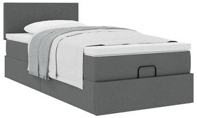 Cama otomana com colchão 90x200 cm tecido cinzento escuro