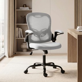 Cadeira de escritório ergonómica, cadeira de escritório em malha, braços rebatíveis, altura ajustável, função de balanço, cinzenta