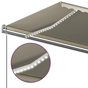 Toldo retrátil manual com LED 600x350 cm cor creme