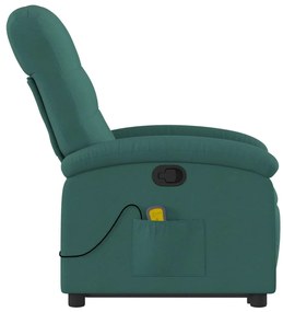 Poltrona reclinável elevatória de massagens tecido verde-escuro