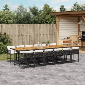 vidaXL 13 pcs conjunto de jantar p/jardim com almofadões vime PE preto