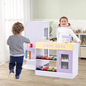 Mercearia para crianças 3-8 anos de idade Supermercado de madeira com caixa registadora POS Máquina de venda automática purpura