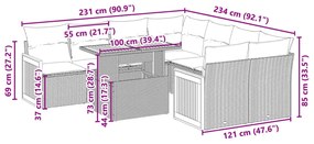 9 pcs conjunto de sofás p/ jardim c/ almofadões vime PE preto