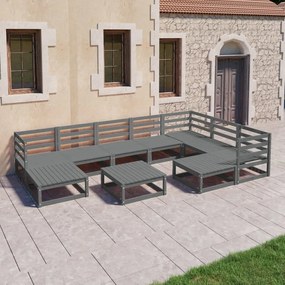 vidaXL 10 pcs conjunto lounge de jardim pinho sólido cinzento
