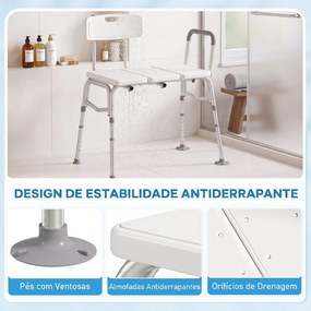 Banco de Duche de Transferência com Apoios de Braços e Encosto, Altura Ajustável em 10 Níveis, Suporta 136 kg
