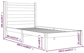 Estrutura de cama 100x200 cm pinho maciço preto