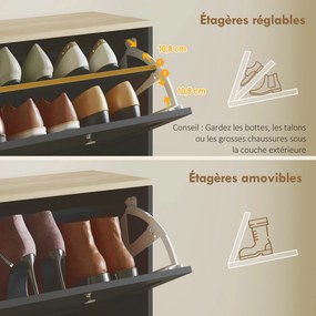 Sapateira com capacidade para 24 pares 60 x 23,5 x 153 cm, com 4 gavetas rebatíveis e prateleiras ajustáveis, preto
