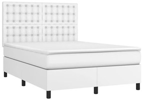 Cama com molas/colchão 140x190 cm couro artificial branco