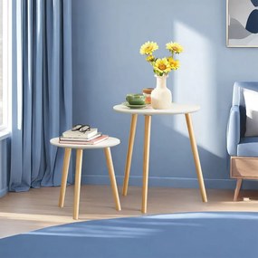 Conjunto de 2 mesas de apoio redondasde sofá modernas e minimalista Branco-natural