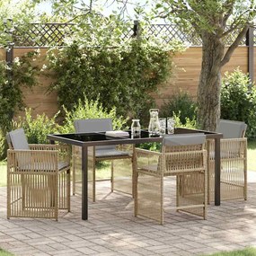 vidaXL Conjunto de Jantar de Jardim com 5 peças e almofadas bege em rattan e poliéster.