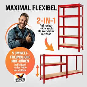 Estante para cargas pesadas até 875 kg 180 x 90 x 40 cm Vermelho