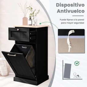 Armário para roupa suja com cesto para roupa suja e gaveta Lavandaria para casa de banho 40 x 37 x 82 cm Preto
