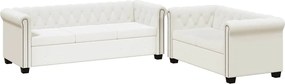 Conjunto sofás Chesterfield 2 + 3 lugares couro artific. branco