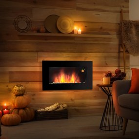Lareira elétrica de parede 1000/2000 W 72,5 x 11,5 x 40 cm, lareira decorativa com efeito de chama em 7 cores ajustáveis, , preta