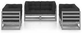 6 pcs conjunto lounge de jardim com almofadões pinho maciço