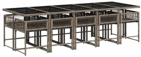 11 pcs conjunto jantar p/ jardim c/ almofadões vime PE cinzento