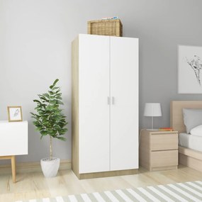 vidaXL Roupeiro 80x52x180 cm contraplacado branco e carvalho sonoma