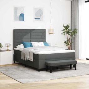 vidaXL Cama Box Spring com Colchão & Banco Cinza Escuro 140x190 cm Tecido