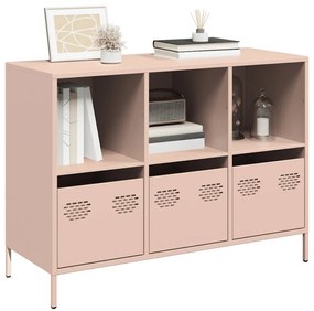 vidaXL Aparador 101,5x39x73,5 cm aço laminado a frio rosa