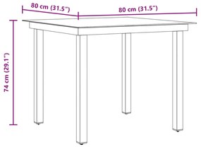 Mesa de jardim em alumínio e vidro 80x80x74 cm preto