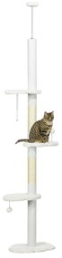 PawHut Arranhador para Gatos do Chão ao Teto com Altura Ajustável e 3 Plataformas em Forma de Nuvem 48x32x225-255 cm Branco