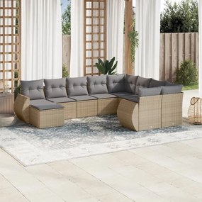 vidaXL 10 pcs conjunto de sofás p/ jardim com almofadões vime PE bege