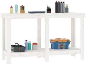 Banco de trabalho 140x50x80 cm pinho maciço branco