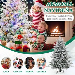 Árvore de Natal artificial 147cm com estrutura articulada 8 modos de iluminação Luzes LED multicoloridas Verde e Branca