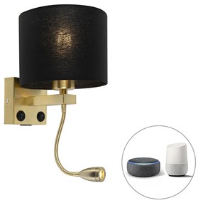 LED Candeeiro de Parede Inteligente Dourado com USB e Abajur Preto Incl. Wifi A60 - Brescia Moderno