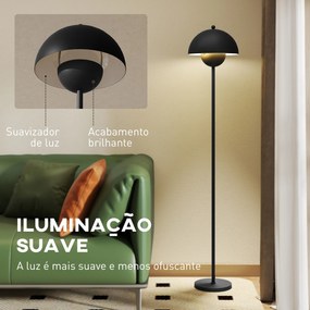 Candeeiro de Pé Moderno com Ecrã em Forma de Taça Refletora de Luz Interruptor de Pé Suporte E27 sem Lâmpada Ø35x155 cm Preto